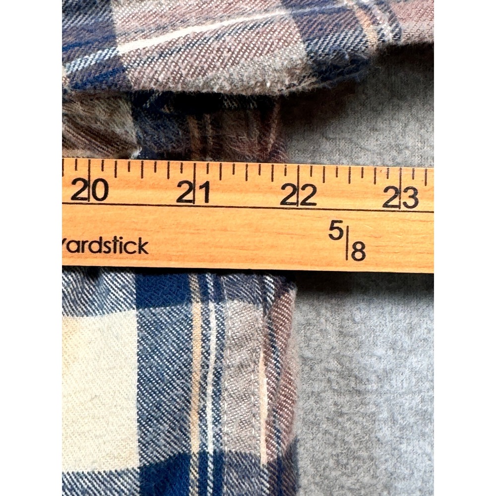 LL Bean Relaxed Fit Sherpa Lined Hooded Flannel Shirt Jacket Blue Plaid Large - Picture 5 of 12